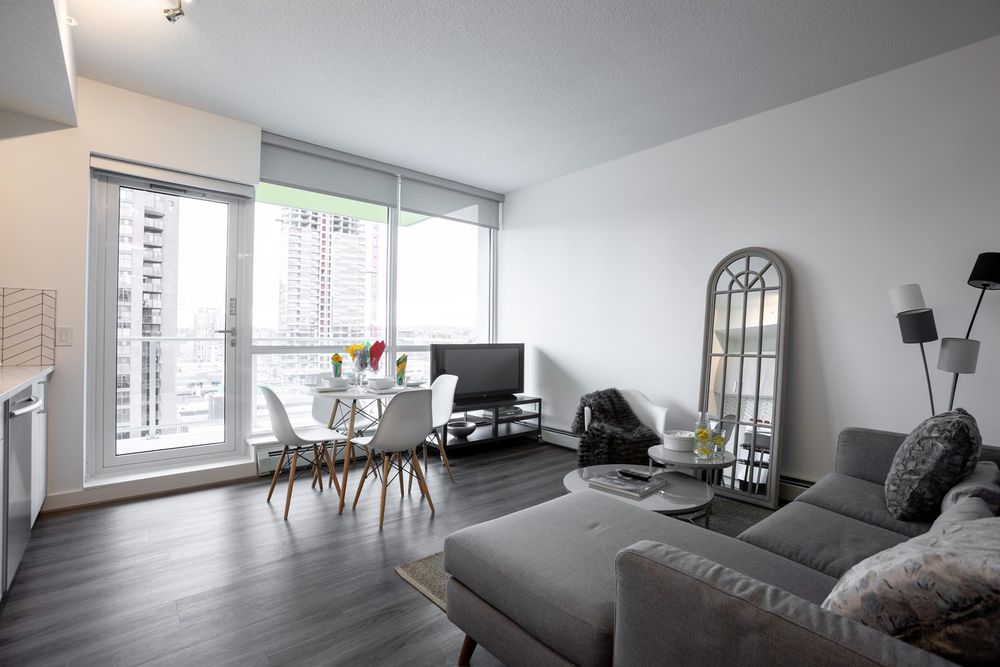 Living room with full-height windows